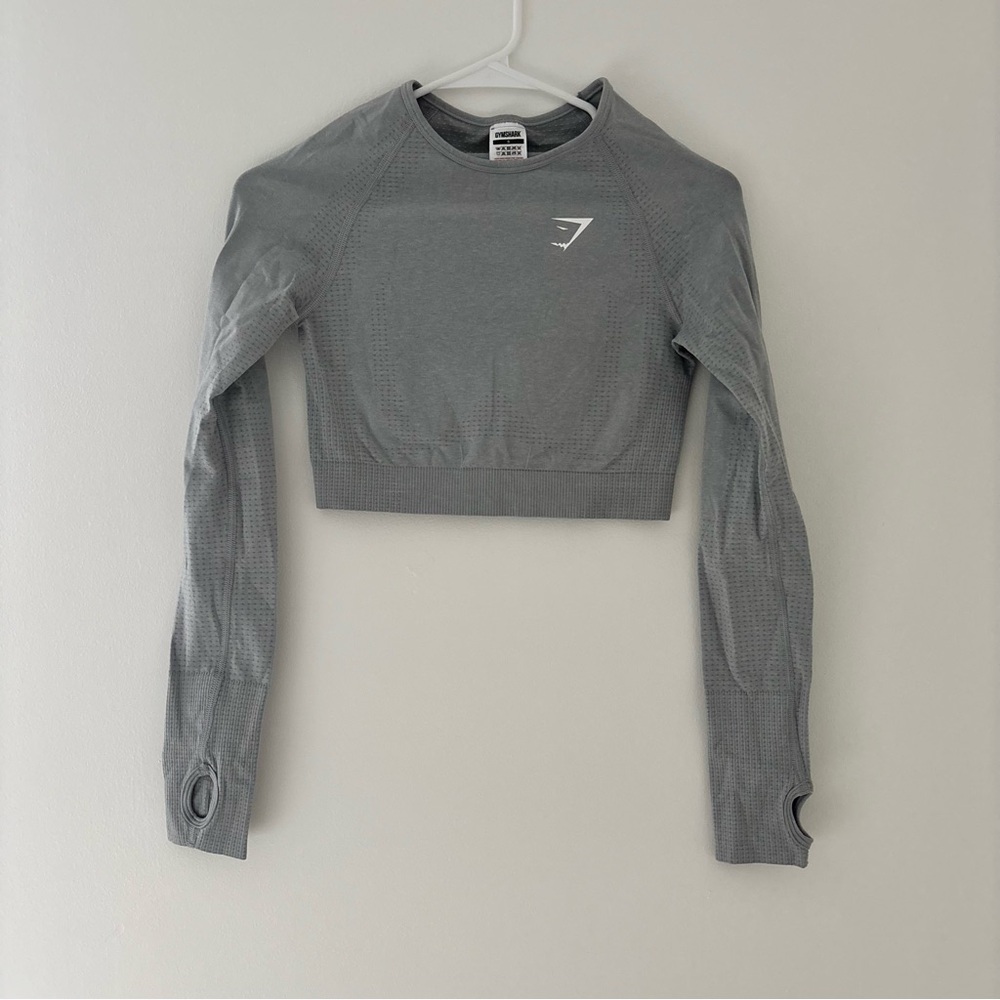 Gymshark Vital Seamless 2.0 Long Sleeve Crop Top - Light Grey Marl